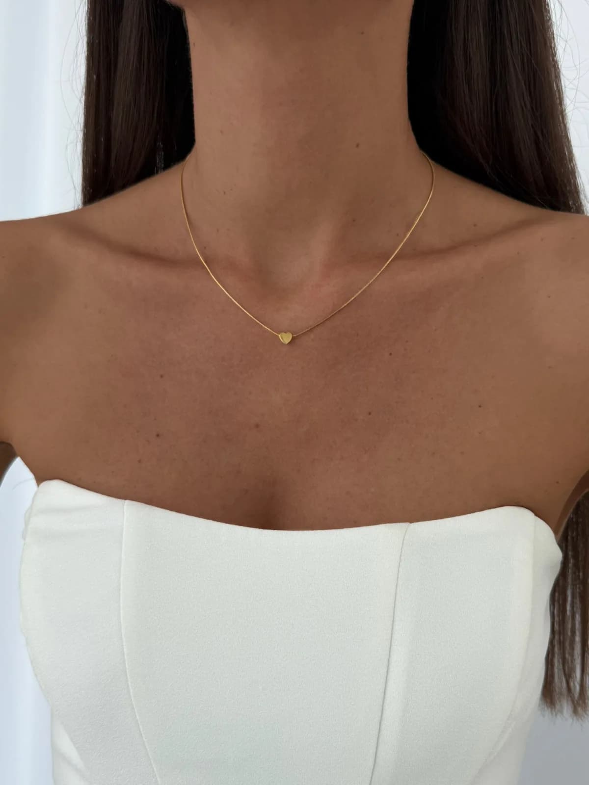 Çelik Mini Kalp Tasarım Gold Kolye