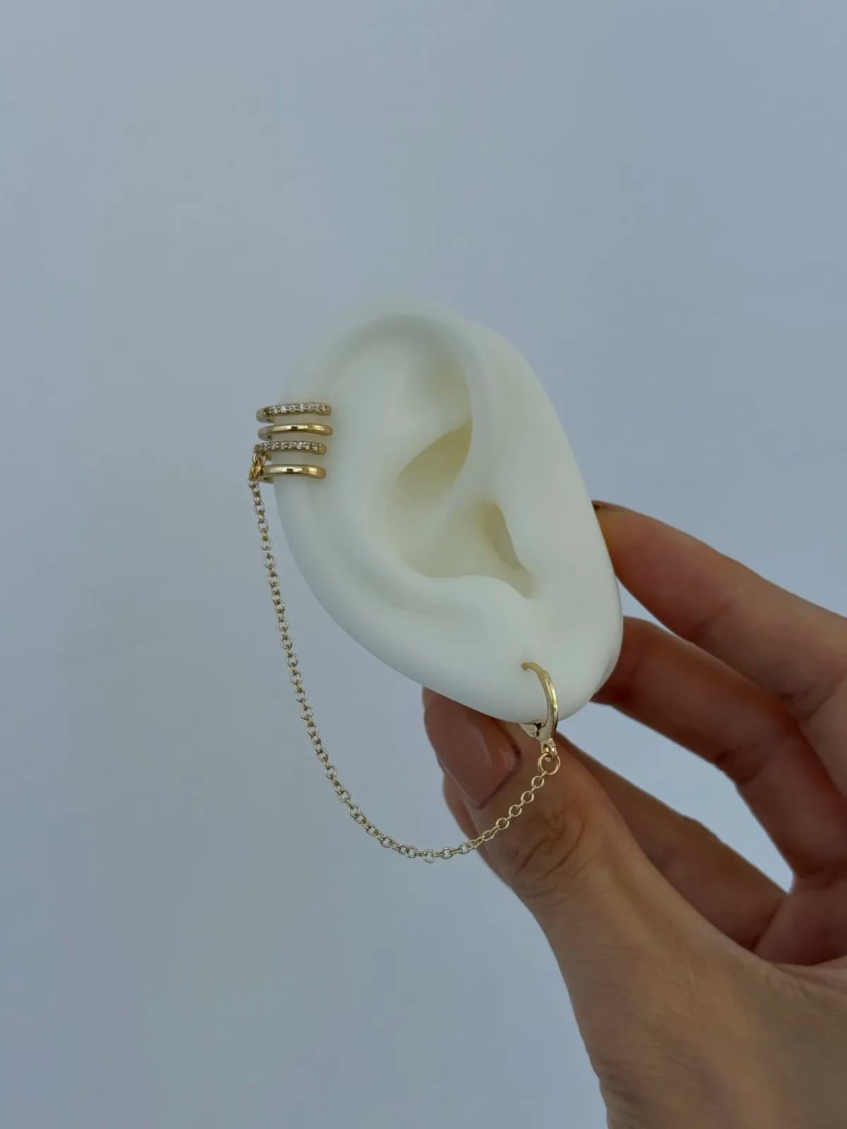 Özel Seri Zirkon Taşlı Gold İkili Halka Earcuff