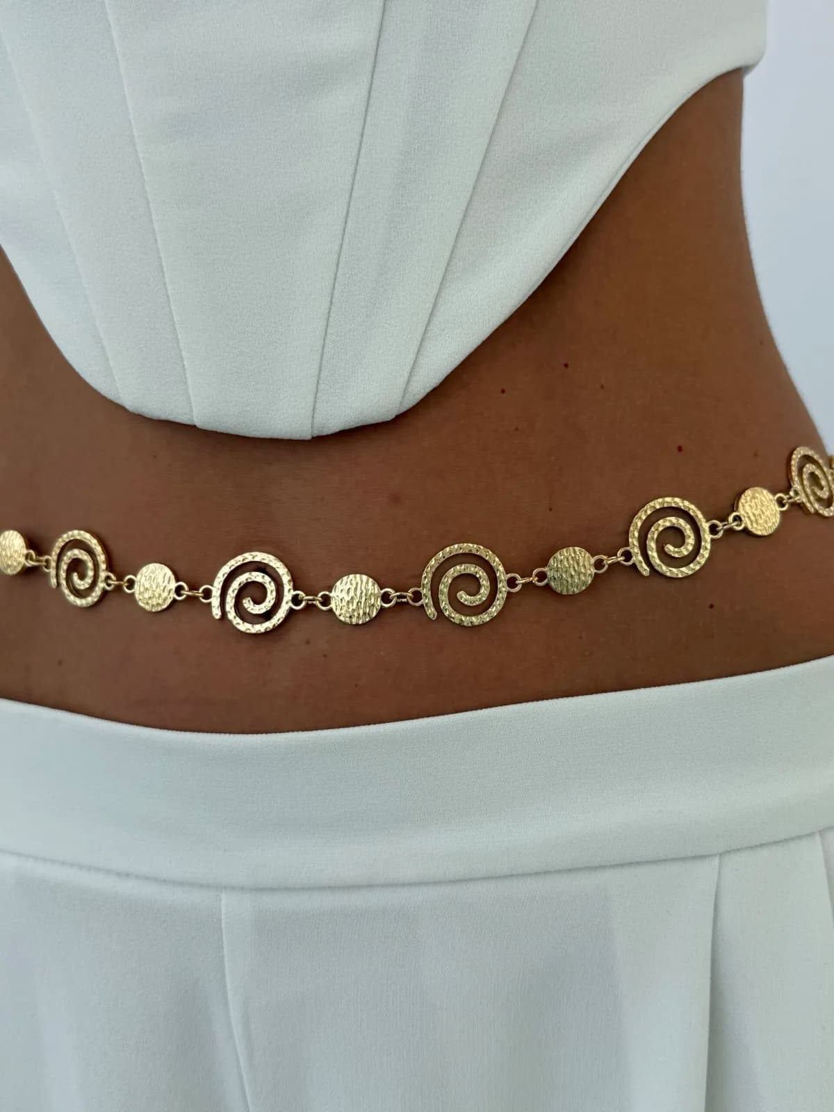 Özel Seri Desenli Spiral Tasarım Gold Bel Zinciri