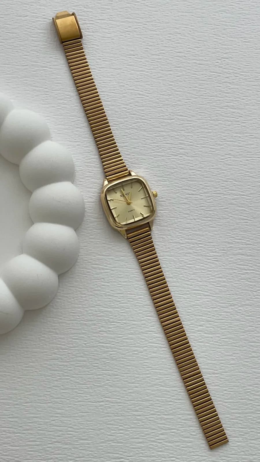 Kare Tasarım Kadranı Sarı Gold Vintage Saat