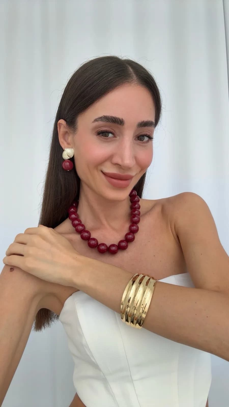 Özel Seri Gold Tırtık Model Bordo Top Küpe
