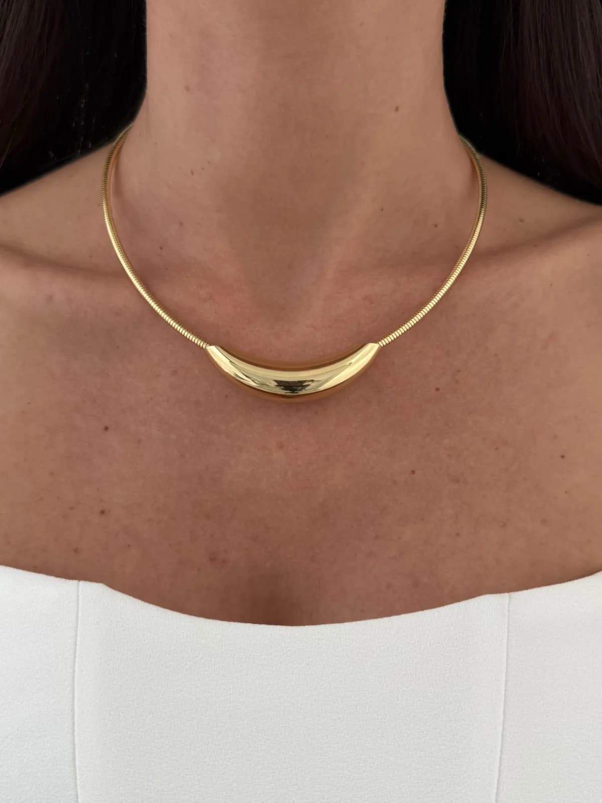 Özel Seri Oval Plaka Detay Gold Choker Kolye