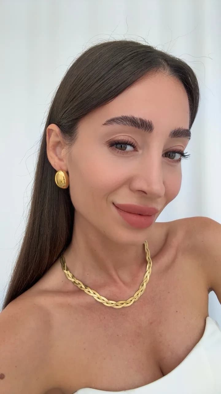 Çelik Oval Tasarım Vintage Gold Küpe