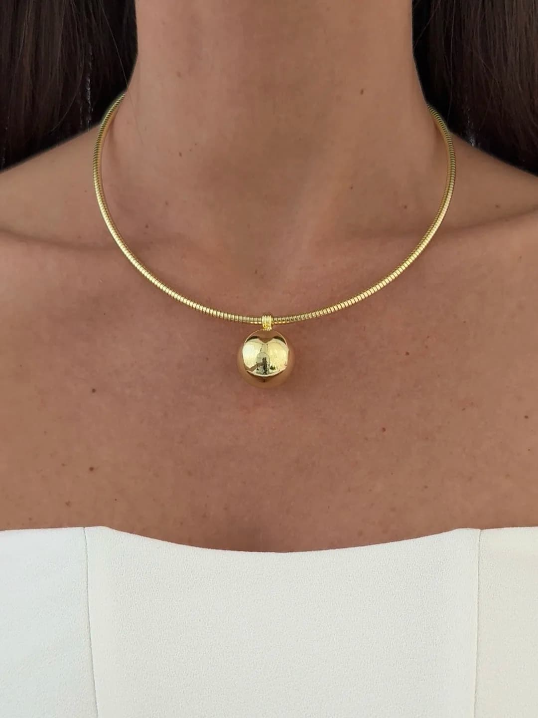 Özel Seri Tel Tasarım Top Detay Gold Choker Kolye