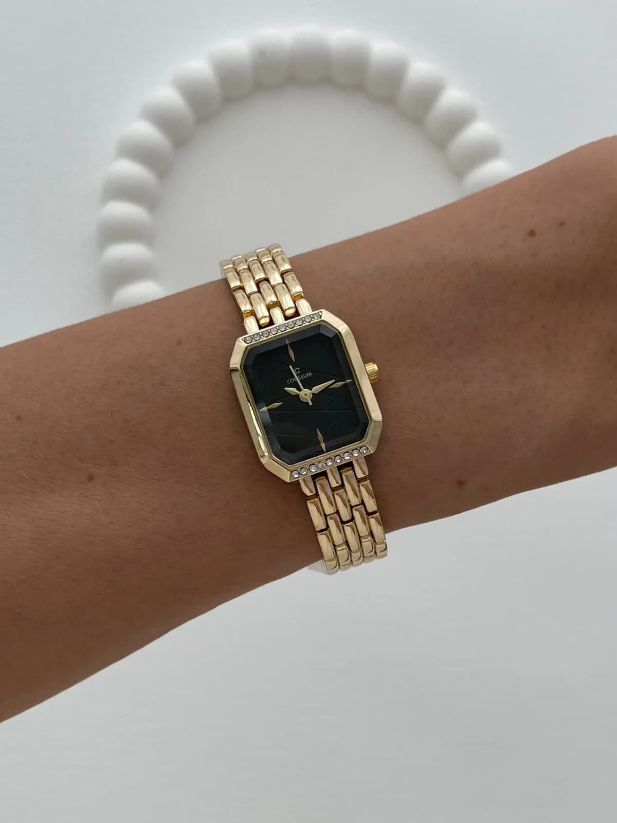 Kare Tasarım Zirkon Taşlı Kadranı Siyah Gold Vintage Saat