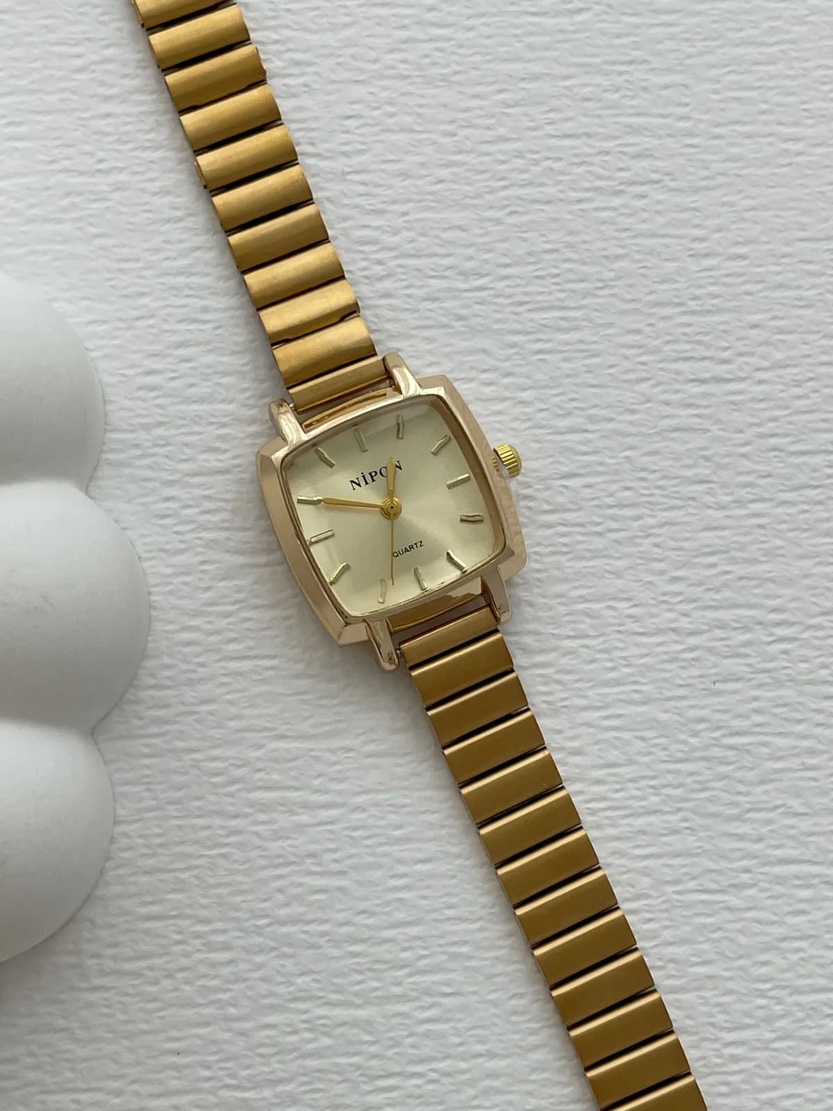 Kare Tasarım Kadranı Sarı Gold Vintage Saat