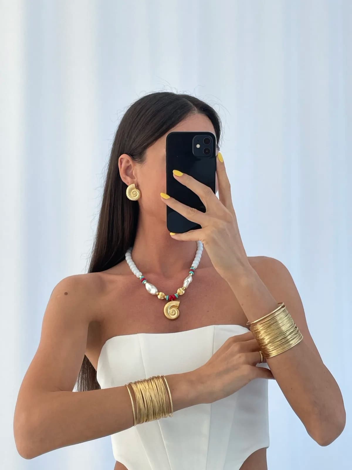 Özel Seri Deniz Kabuğu &amp; İnci Beyaz Gold Kolye
