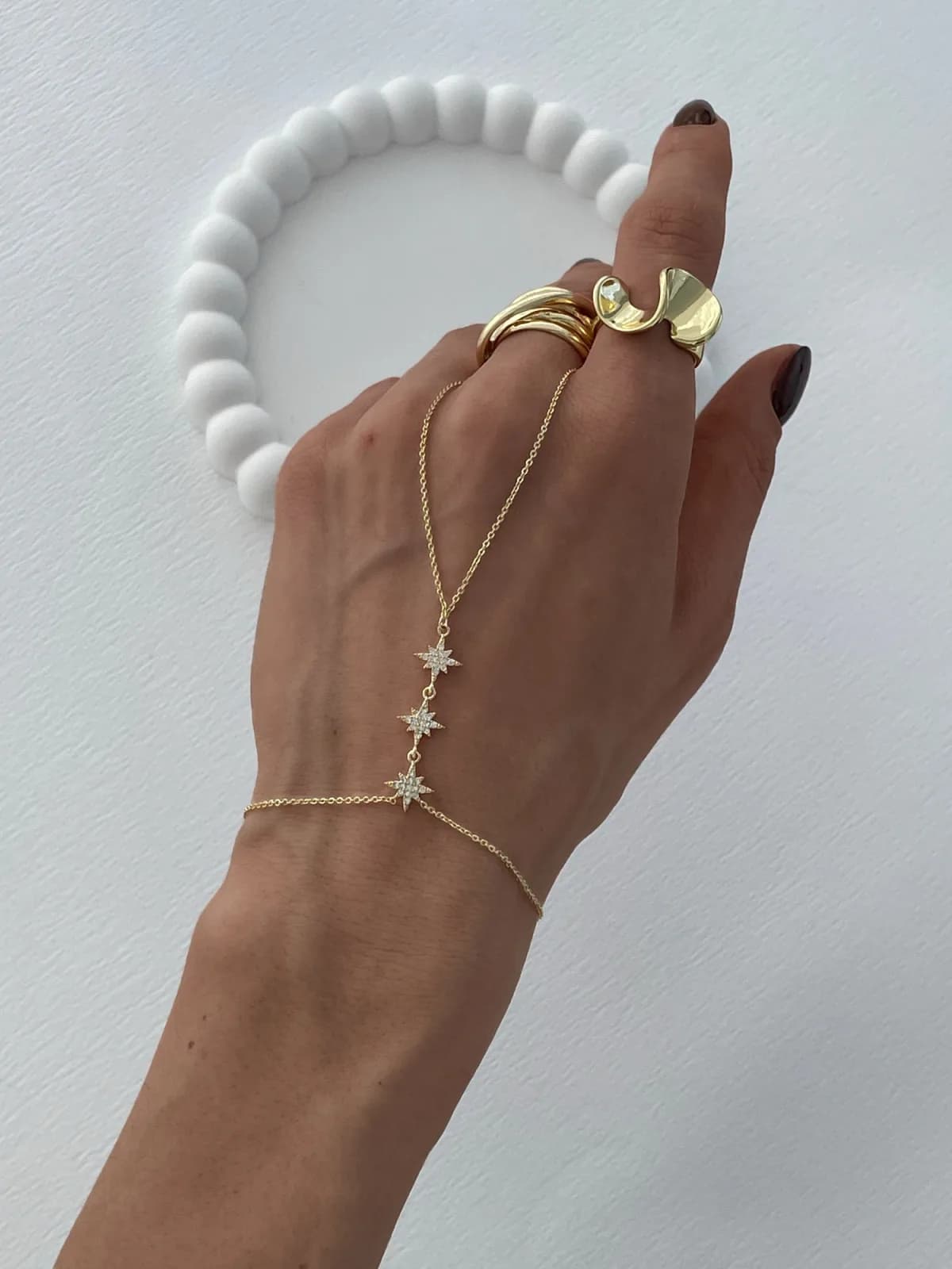 Özel Seri Zirkon Taşlı Üçlü Yıldız Tasarım Gold Şahmeran