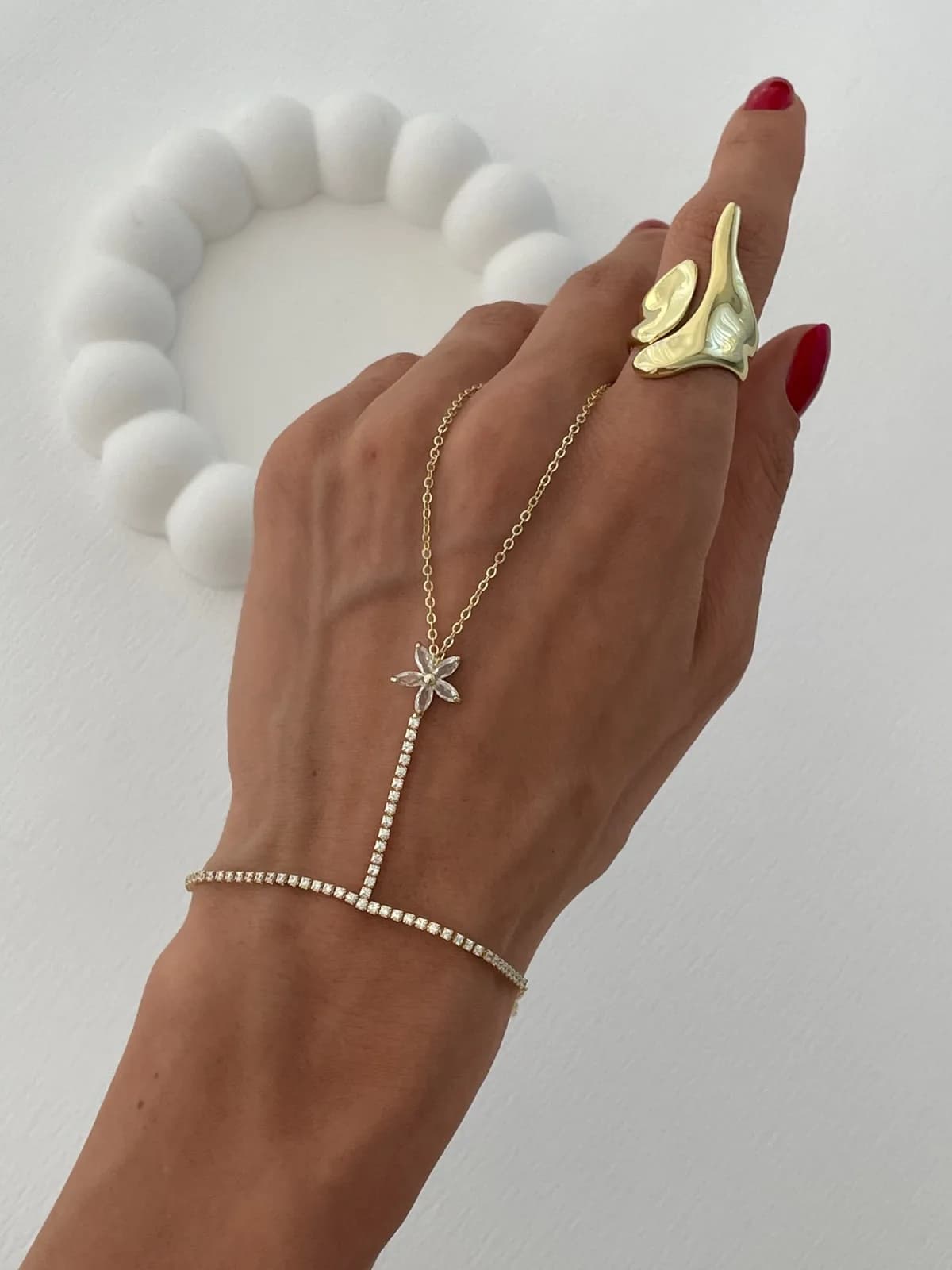 Özel Seri Çiçek Tasarım Zirkon Taşlı Gold Şahmeran