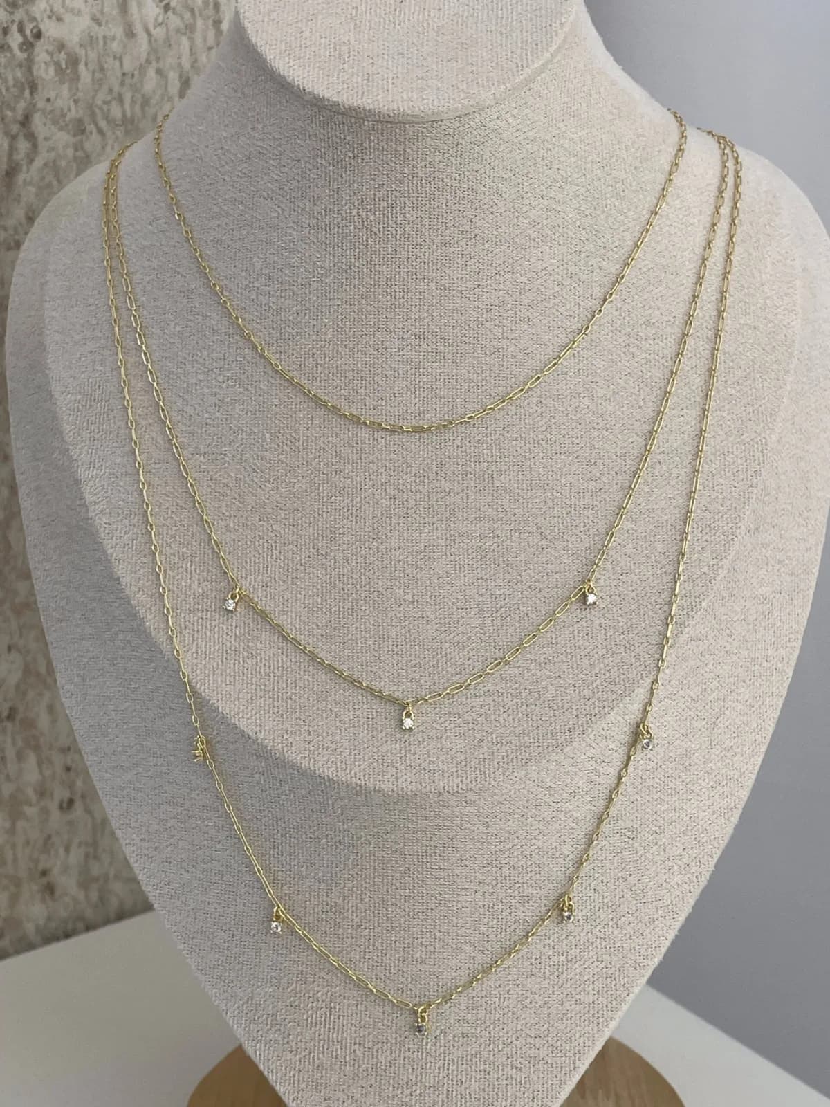 Özel Seri Minik Zirkon Taşlı Üçlü İnce Gold Kolye