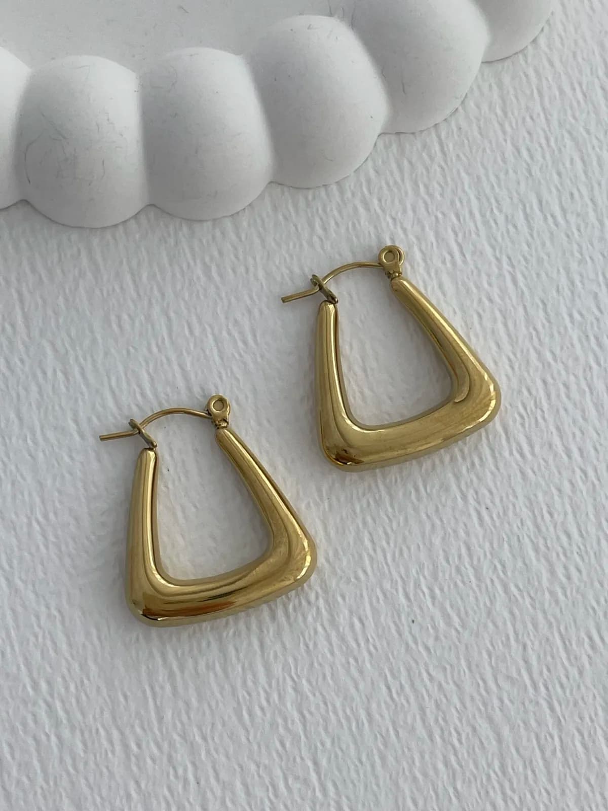 Çelik Geometrik Tasarım Gold Halka Küpe