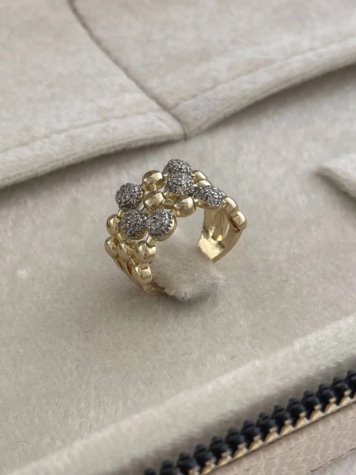 Özel Seri Zirkon Taşlı Top Tasarım Ayarlanabilir Gold Yüzük