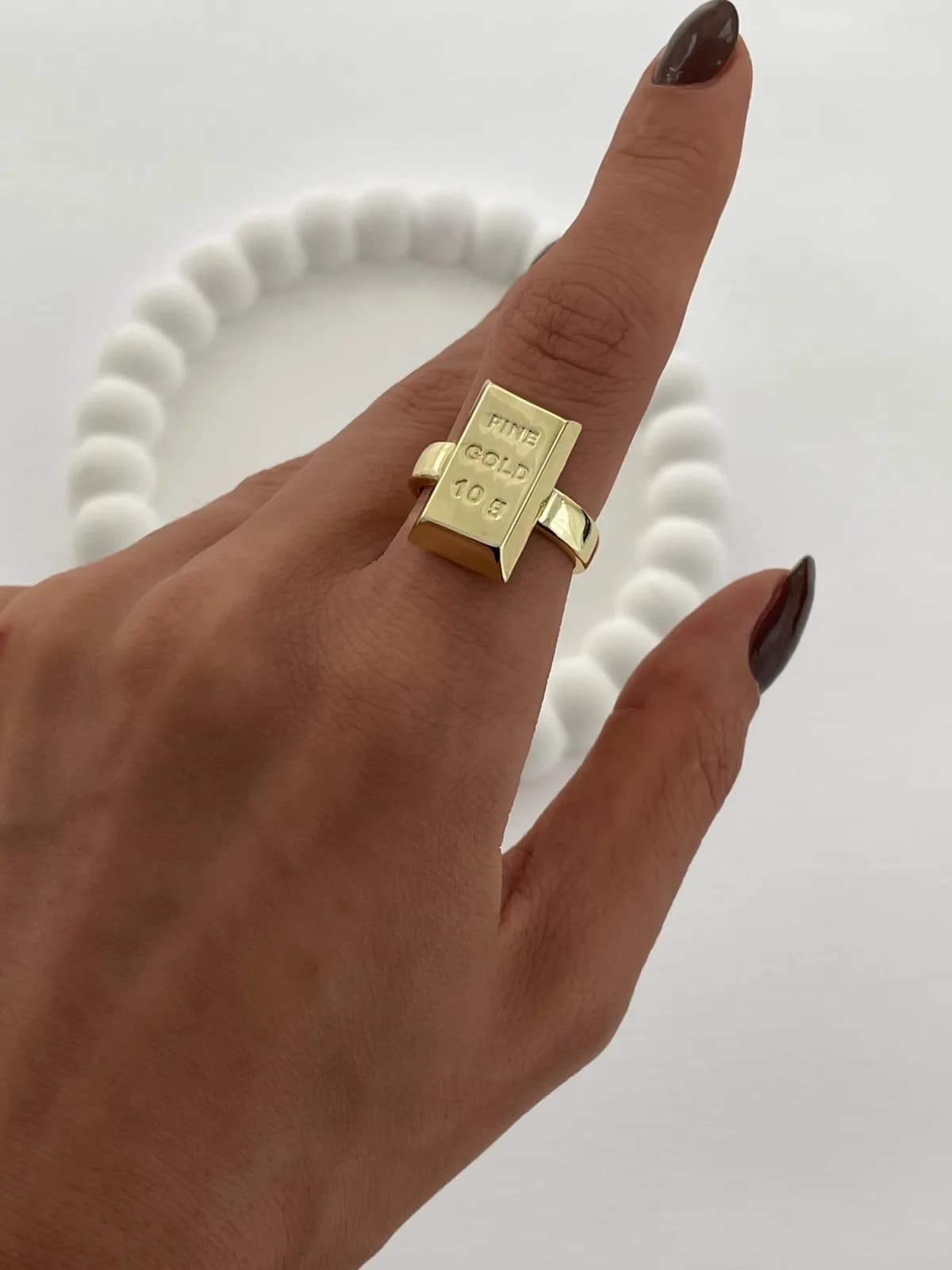 Özel Seri Yazılı Külçe Altın Tasarım Gold Ayarlanabilir Yüzük