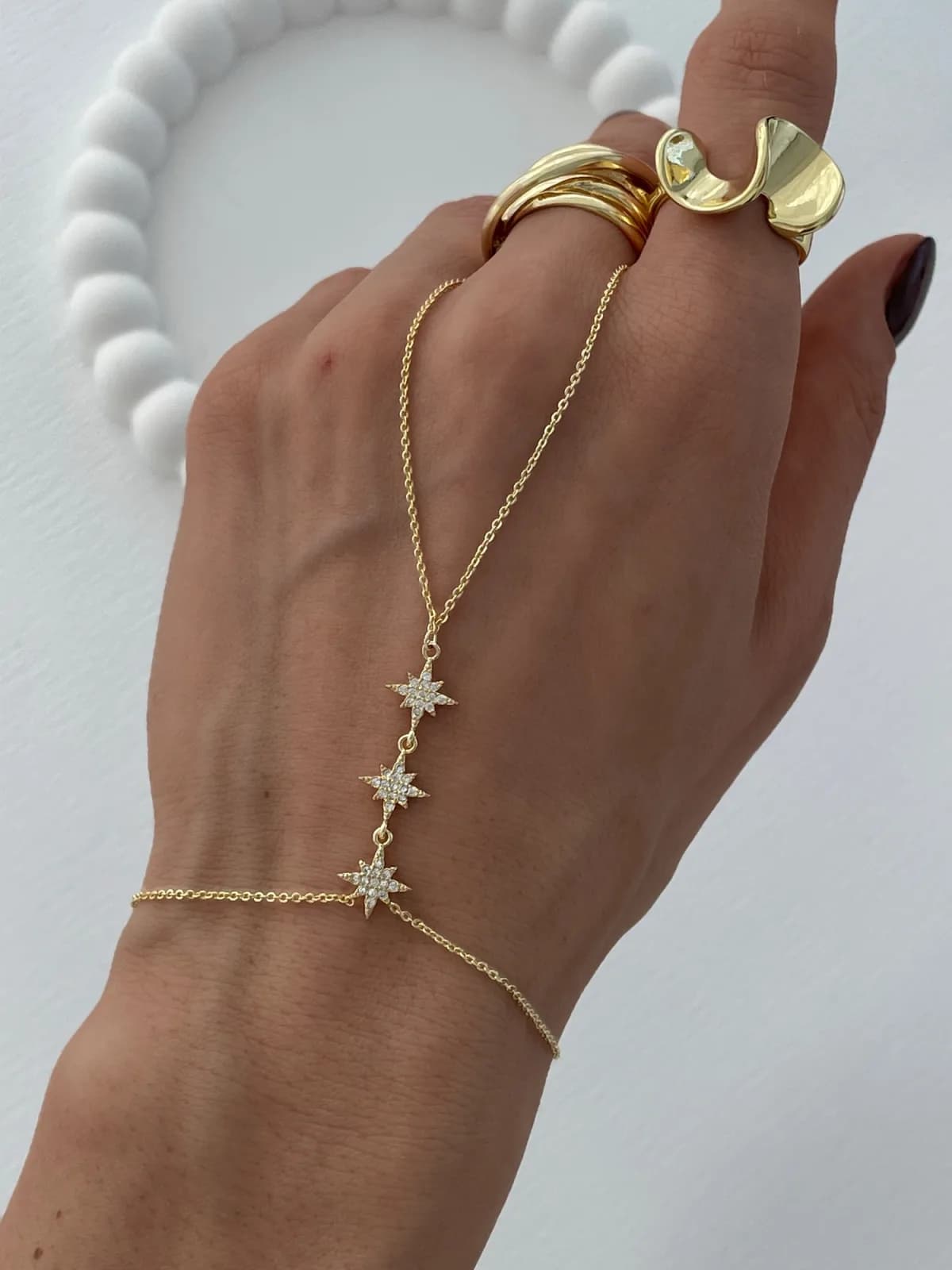 Özel Seri Zirkon Taşlı Üçlü Yıldız Tasarım Gold Şahmeran