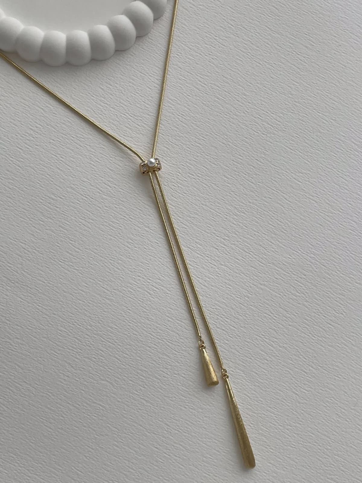 Özel Seri Zirkon &amp; İnci Detay Gold İkili Çubuk Kolye