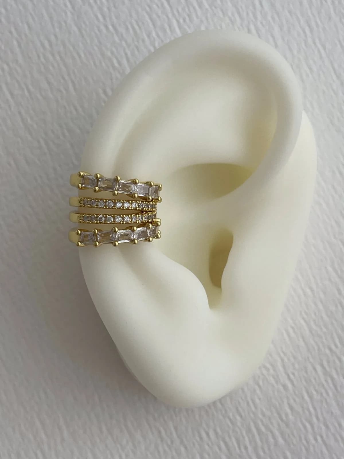 Özel Seri Zirkon &amp; Baget Taşlı Dörtlü Tasarım Gold Earcuff Küpe