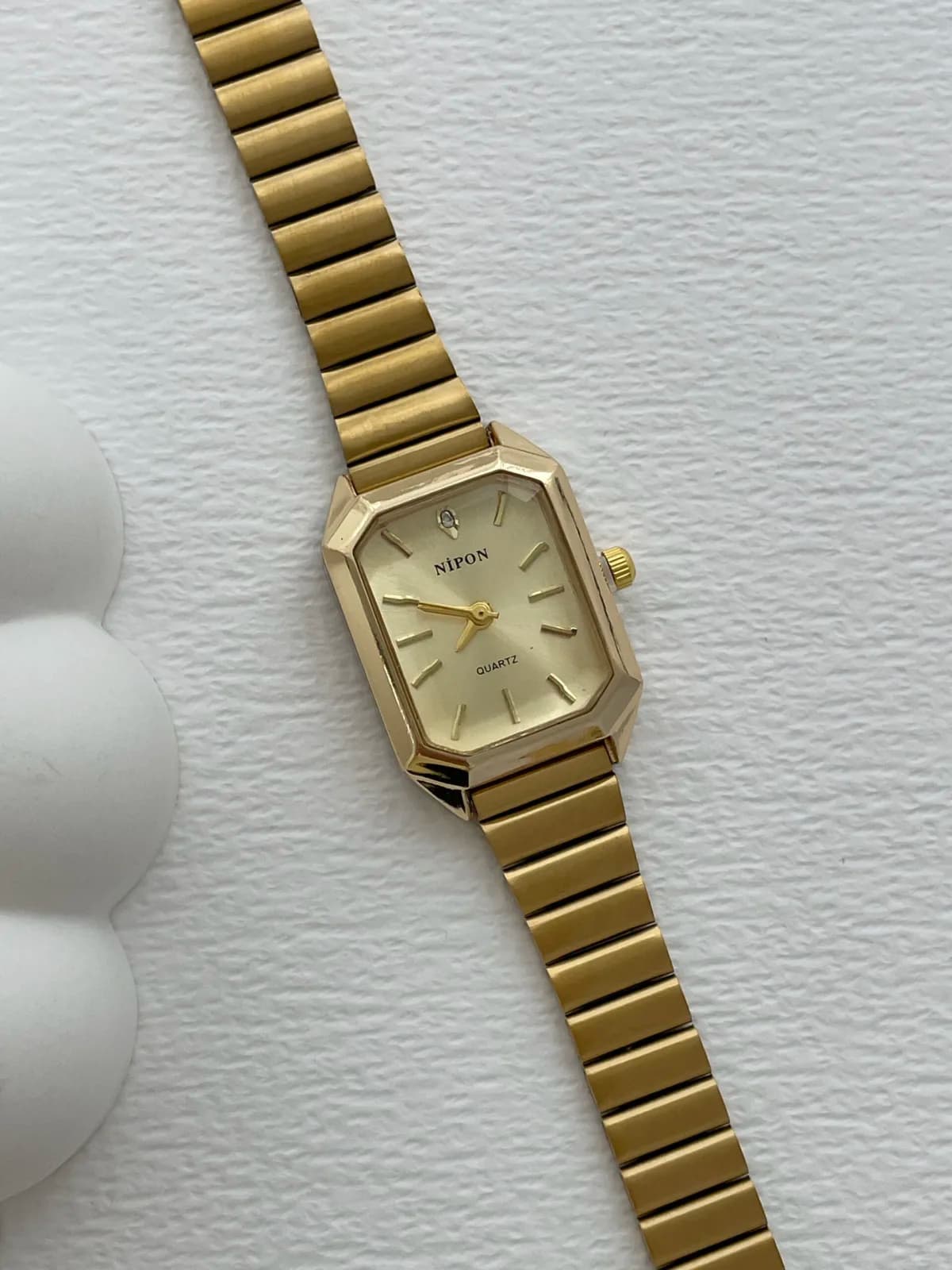 Dikdörtgen Tasarım Kadranı Sarı Gold Vintage Saat