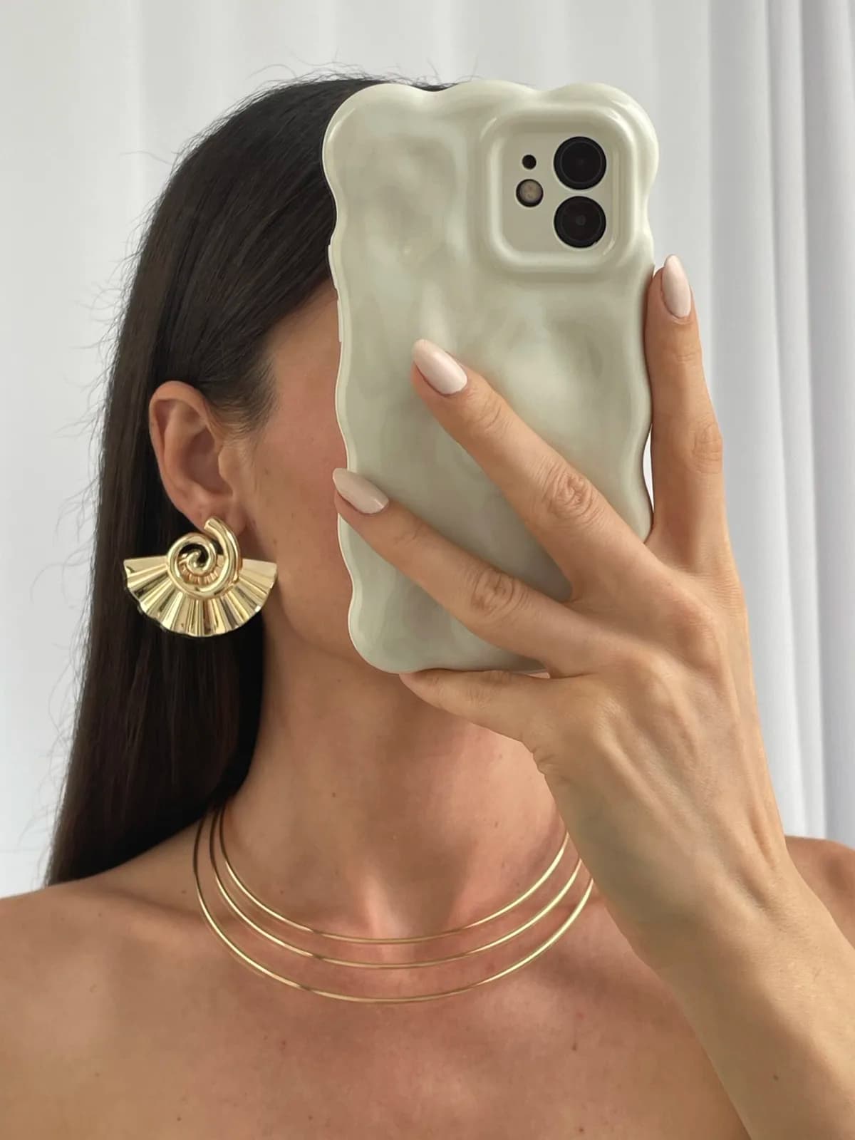 Özel Seri Spiral Detay Yelpaze Tasarım Gold Küpe