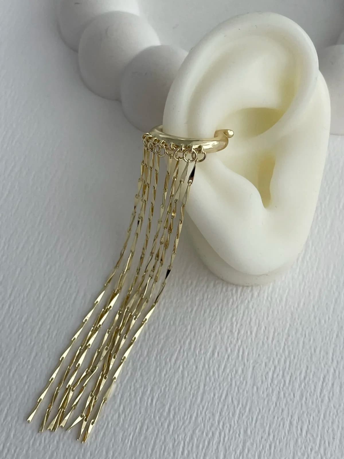 Özel Seri Ezme Zincir Sallantılı Gold Earcuff Küpe