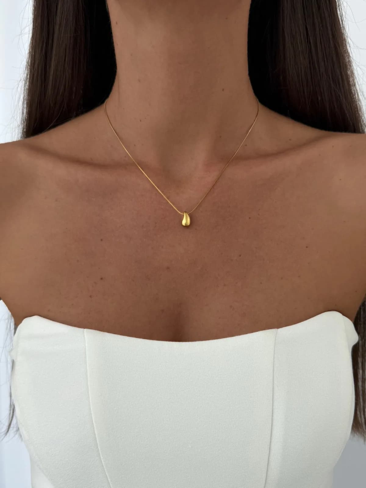 Çelik Mini Damla Tasarım Gold Kolye