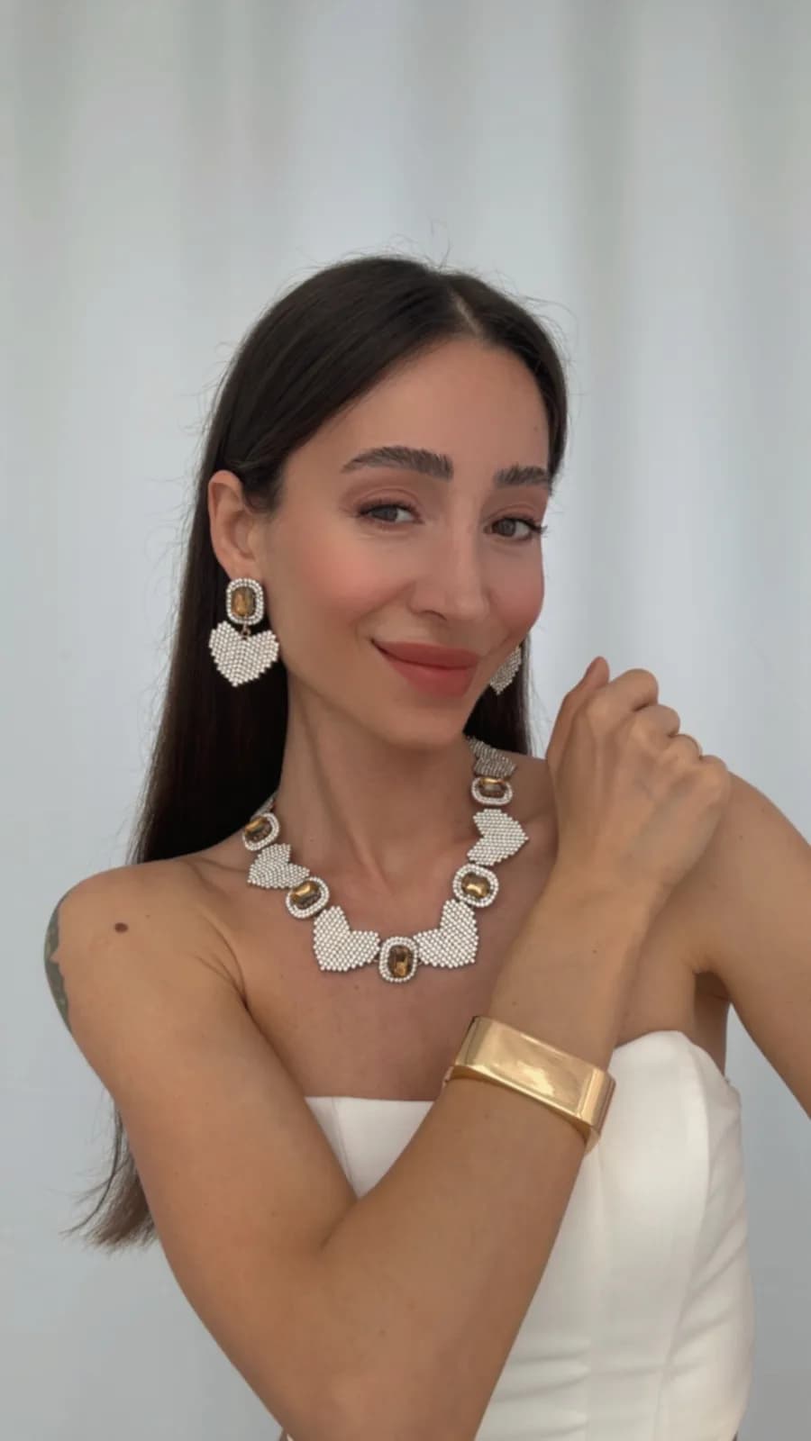 Özel Seri Zirkon Taşlı Baget Model Gold  Kalp Kolye