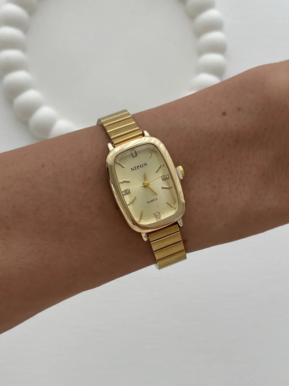 Dikdörtgen Tasarım Kadranı Sarı Gold Vintage Saat