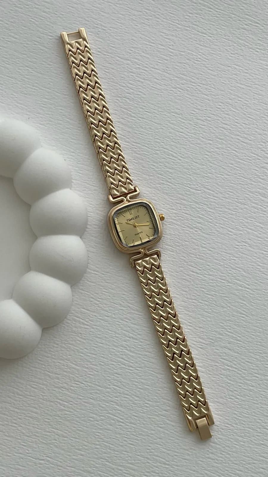 Kare Tasarım Kadranı Sarı Gold Vintage Saat