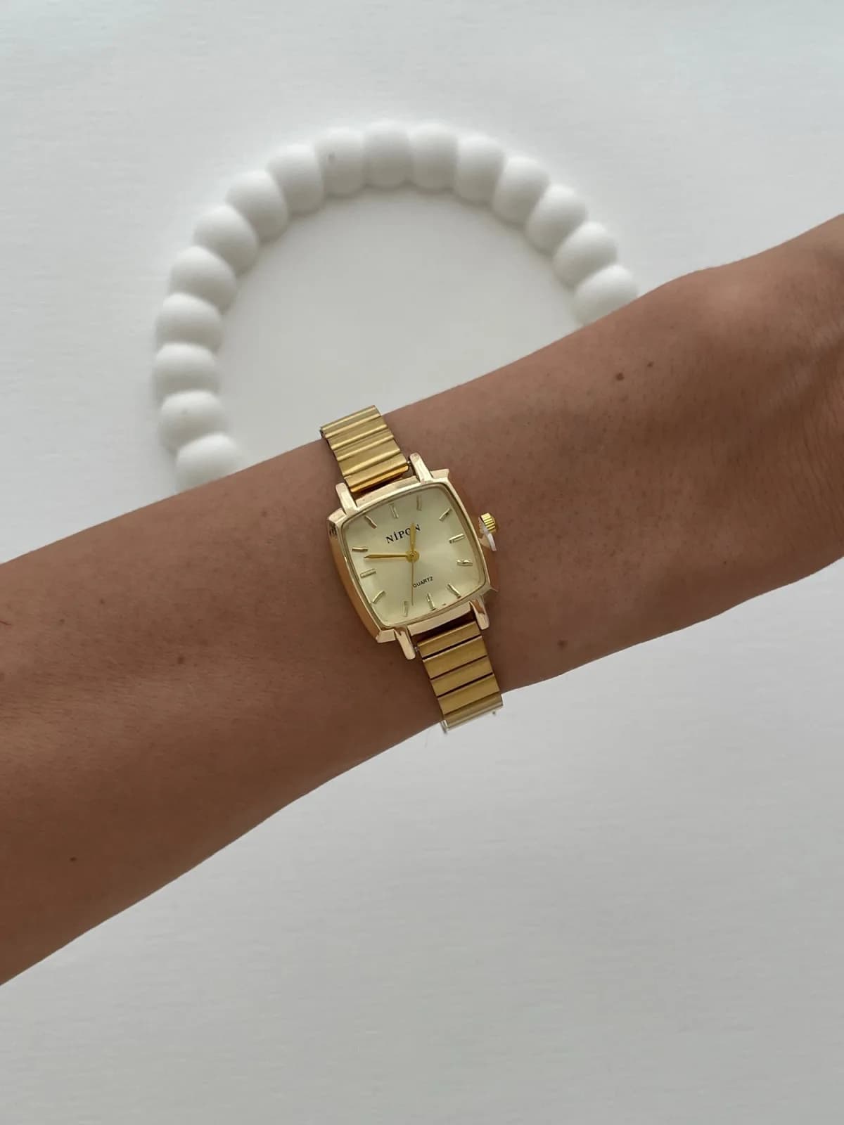 Kare Tasarım Kadranı Sarı Gold Vintage Saat