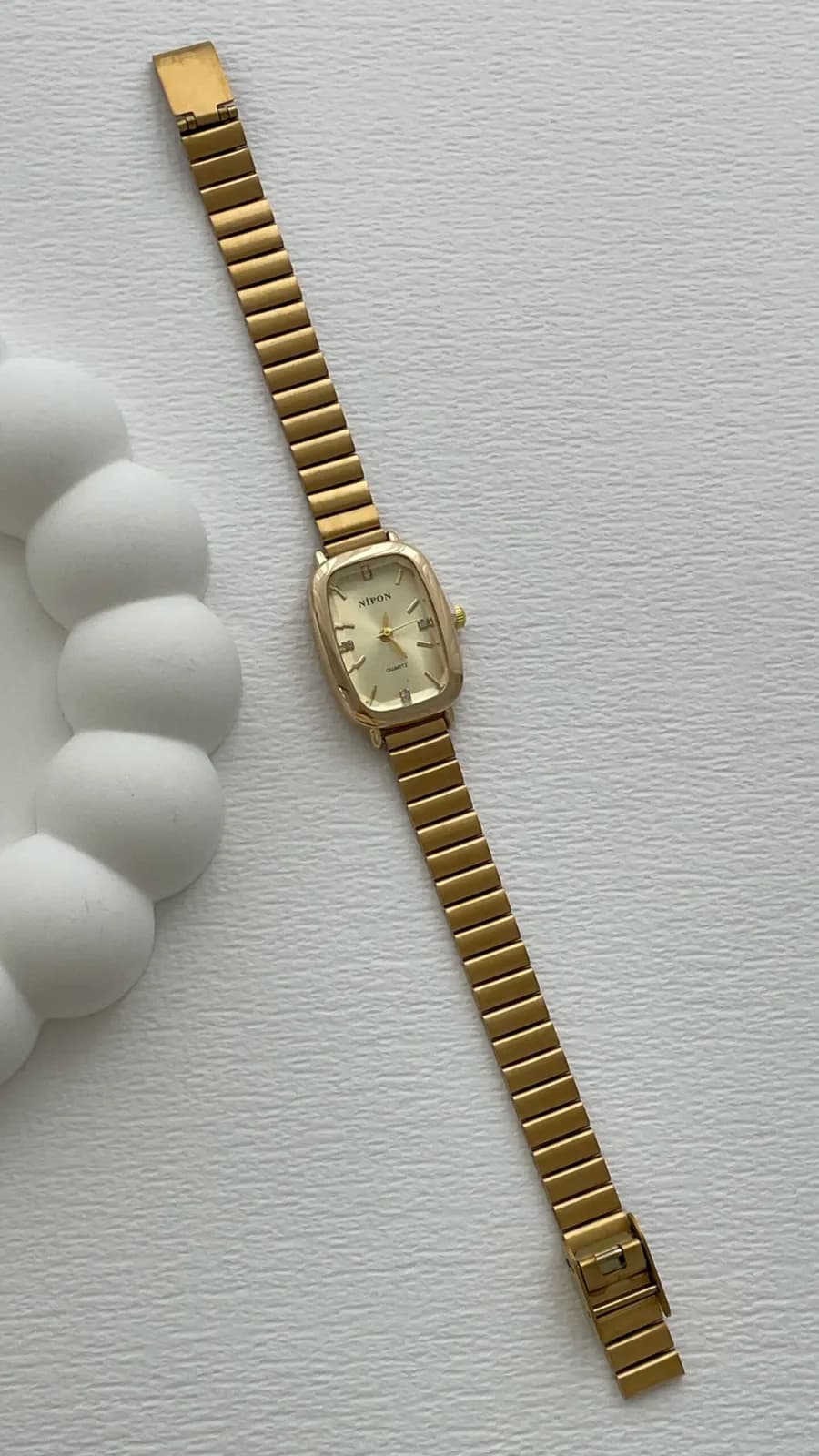 Dikdörtgen Tasarım Kadranı Sarı Gold Vintage Saat
