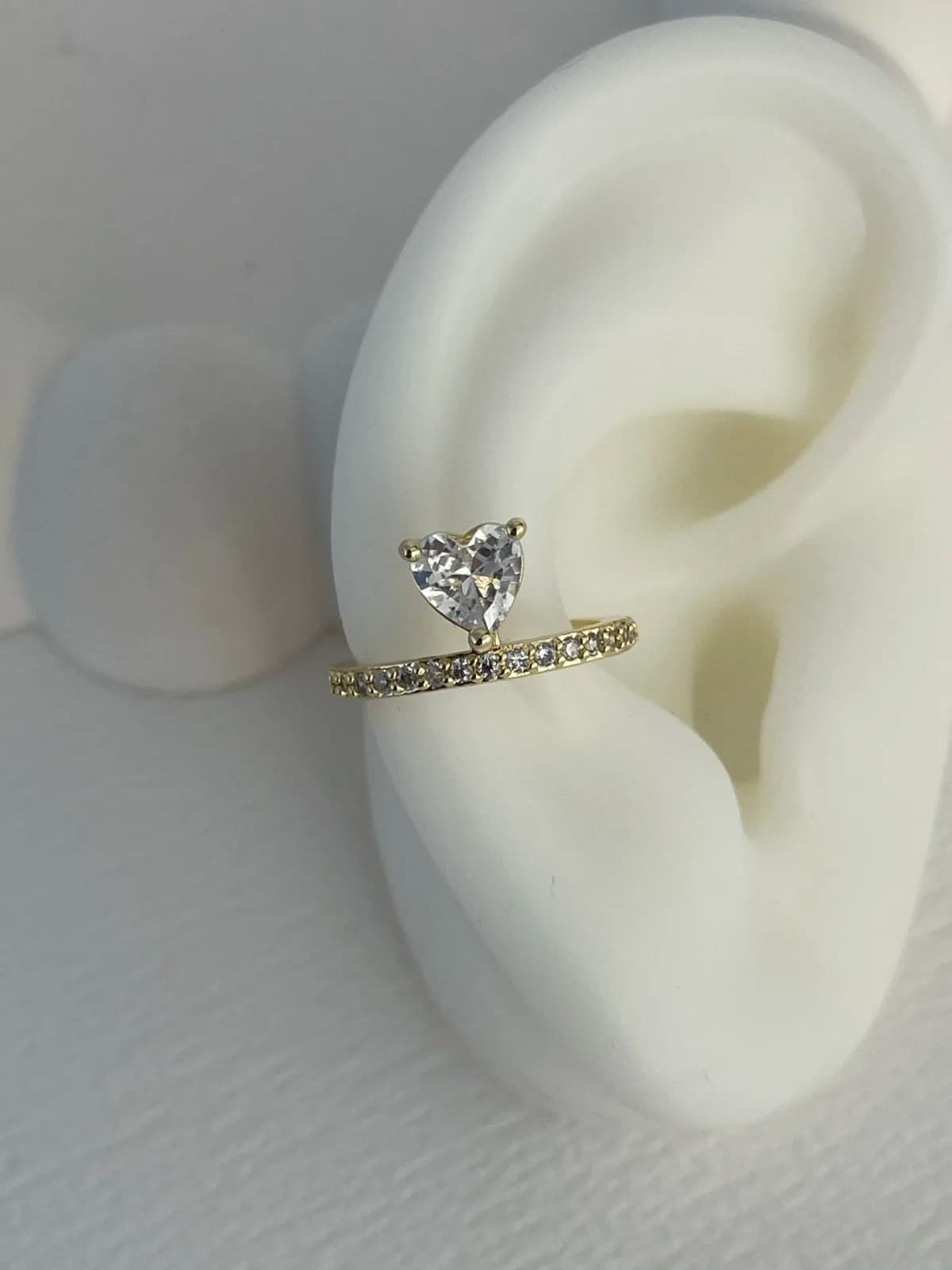 Özel Seri Zirkon Taş Kalp Detay Gold  Earcuff
