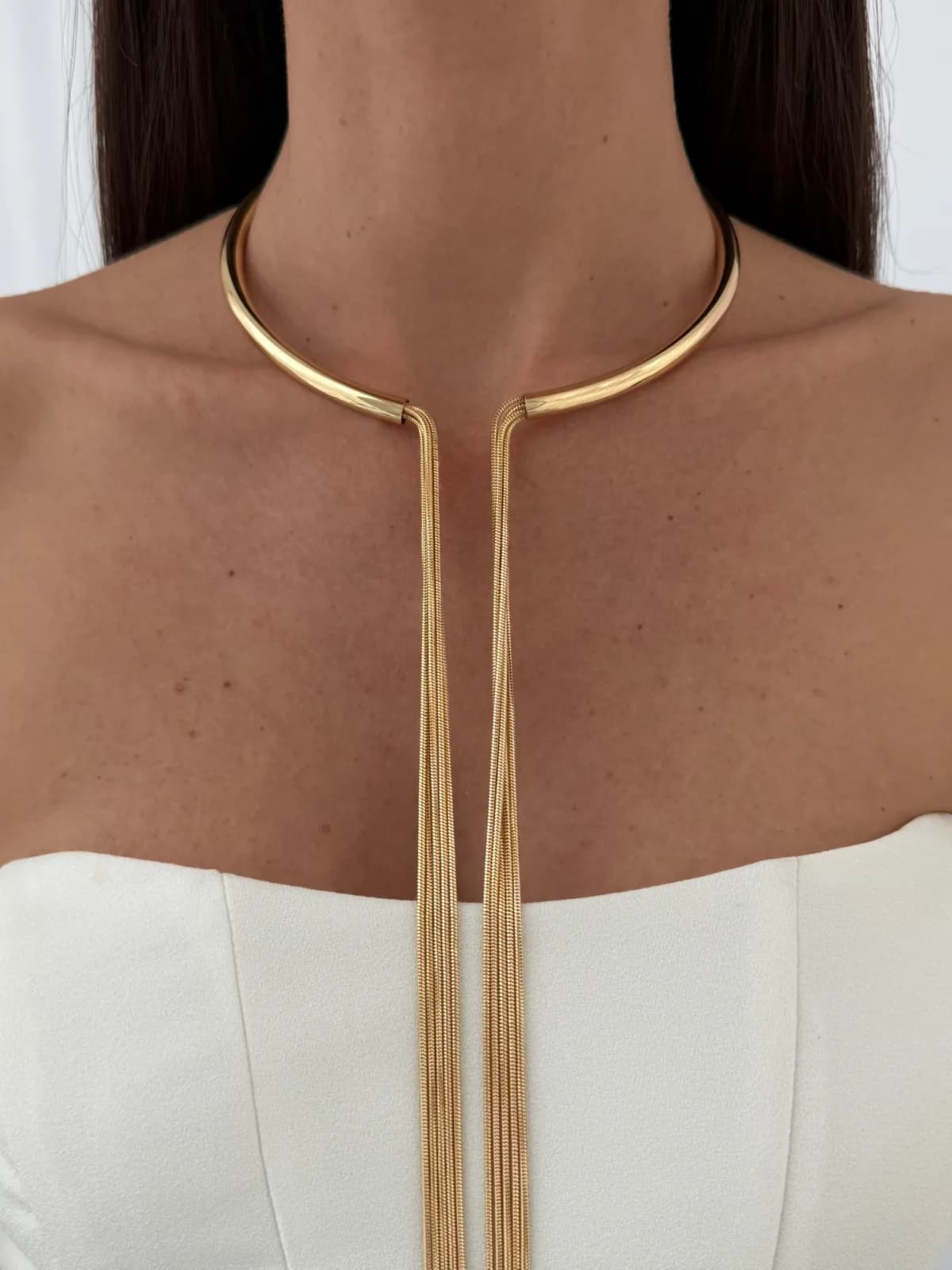 Özel Seri Uzun Zincir Tasarım Gold Choker Kolye
