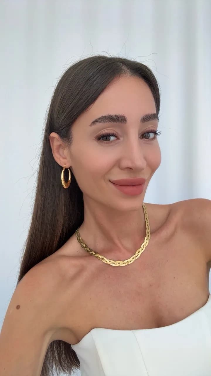 Çelik Desenli Oval Tasarım Gold Halka Küpe