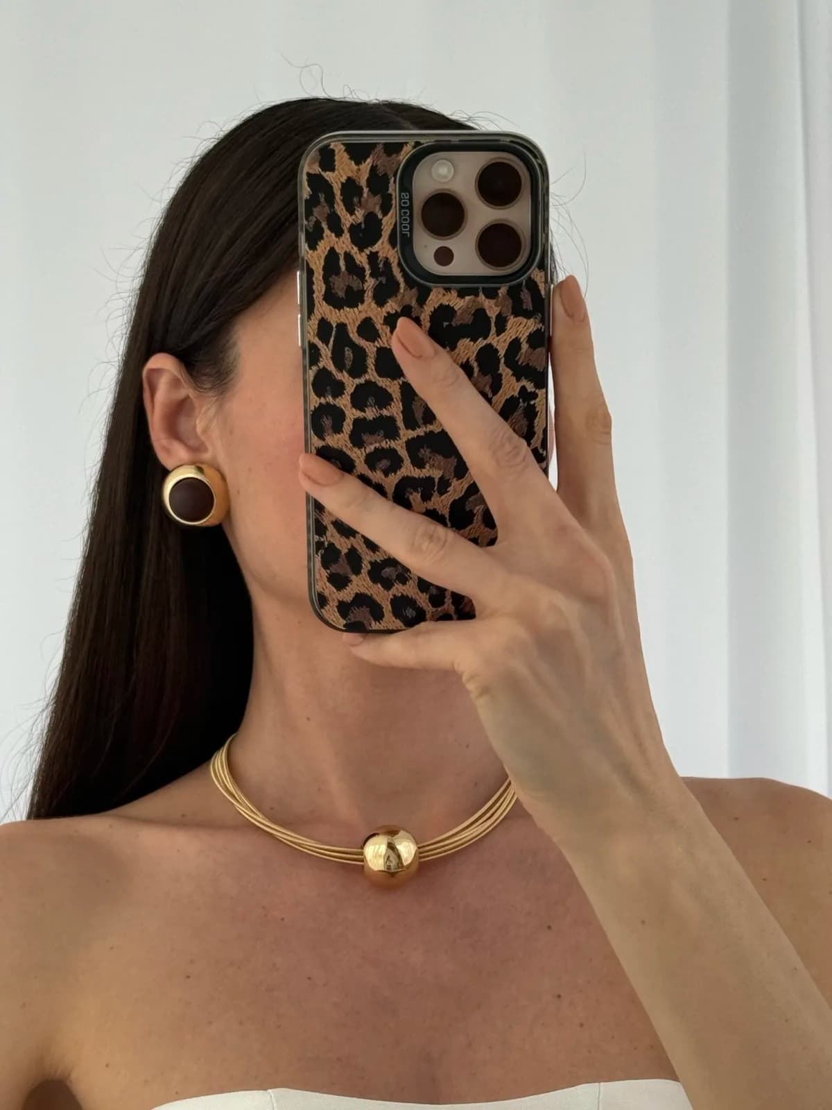 Özel Seri Kahverengi Ahşap Top Detay Gold Küpe