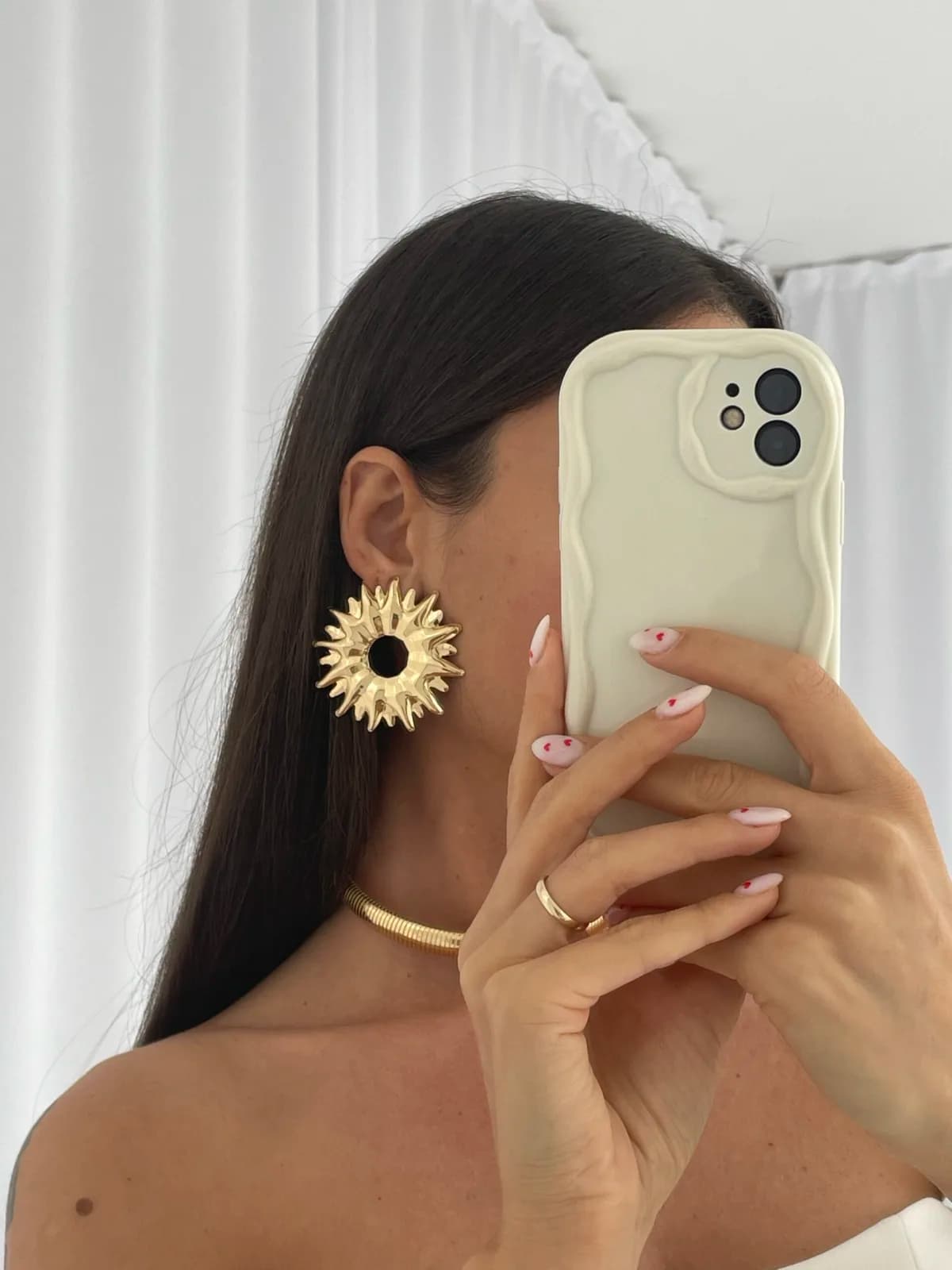Özel Seri Marka Model Güneş Tasarım Gold Büyük Küpe