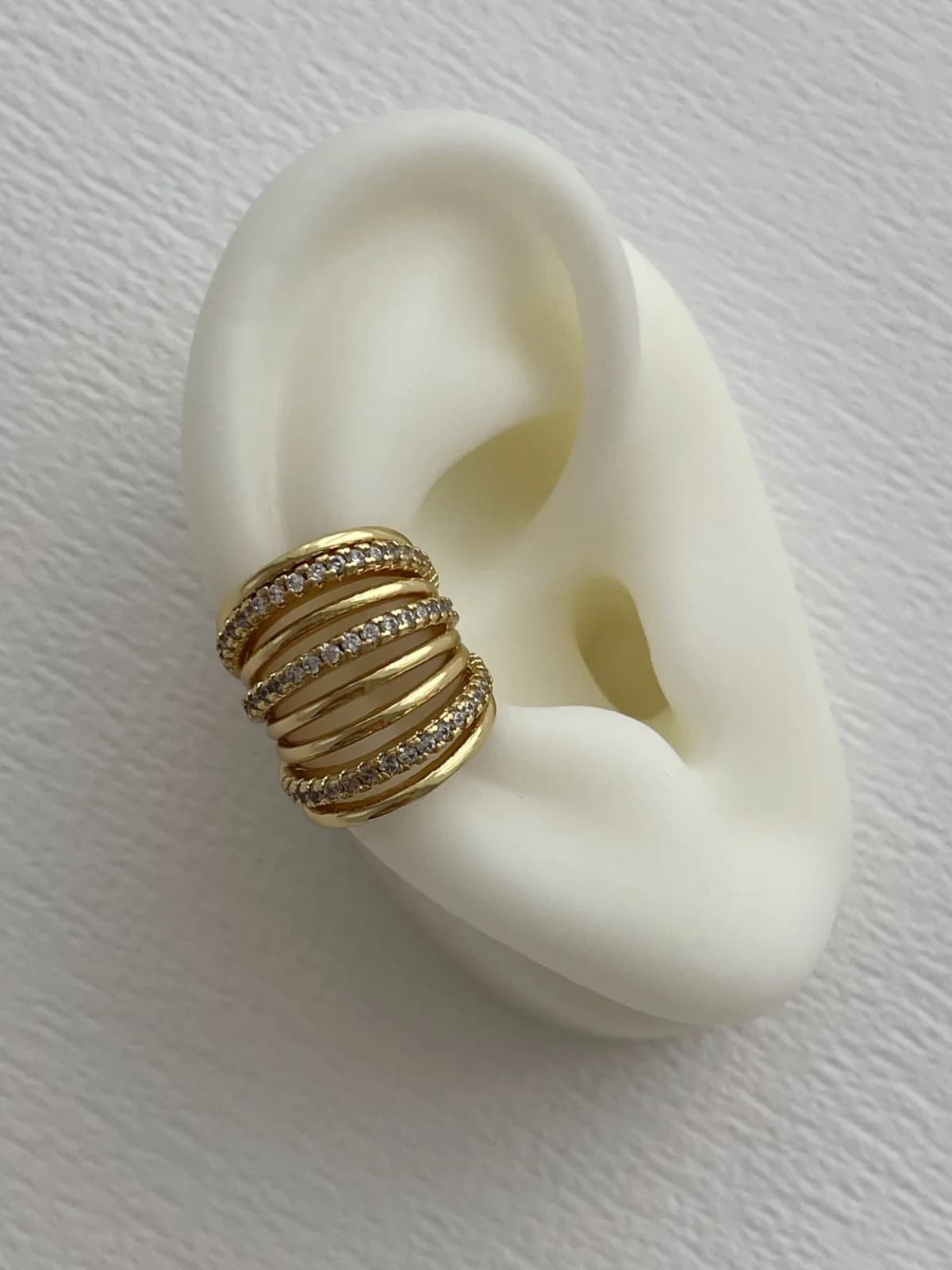 Özel Seri Çoklu Zirkon Taş Tasarım Gold Earcuff Küpe