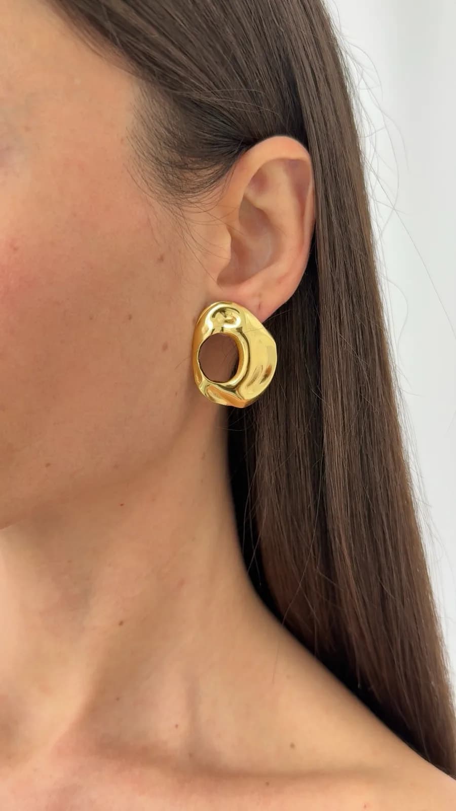 Çelik Soyut Tasarım Ortası Boş Gold Küpe