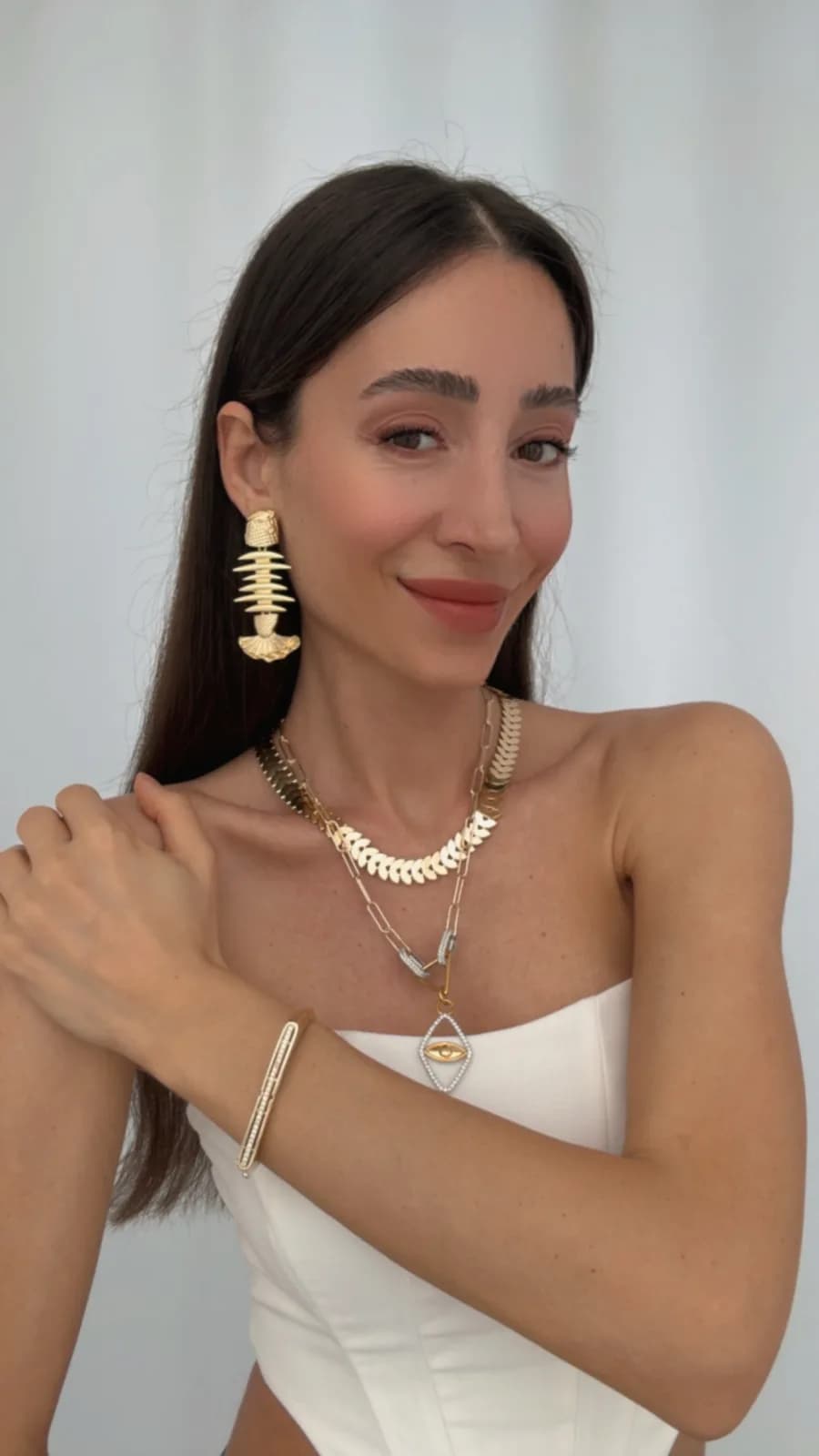 Özel Seri Balık İskelet Marka Model Gold Küpe