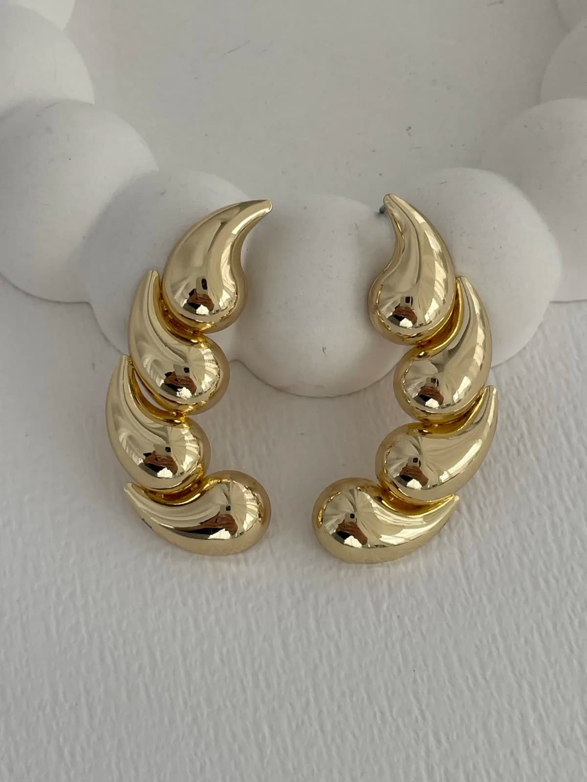 Özel Seri Çoklu Damla Tasarım Büyük Gold Küpe
