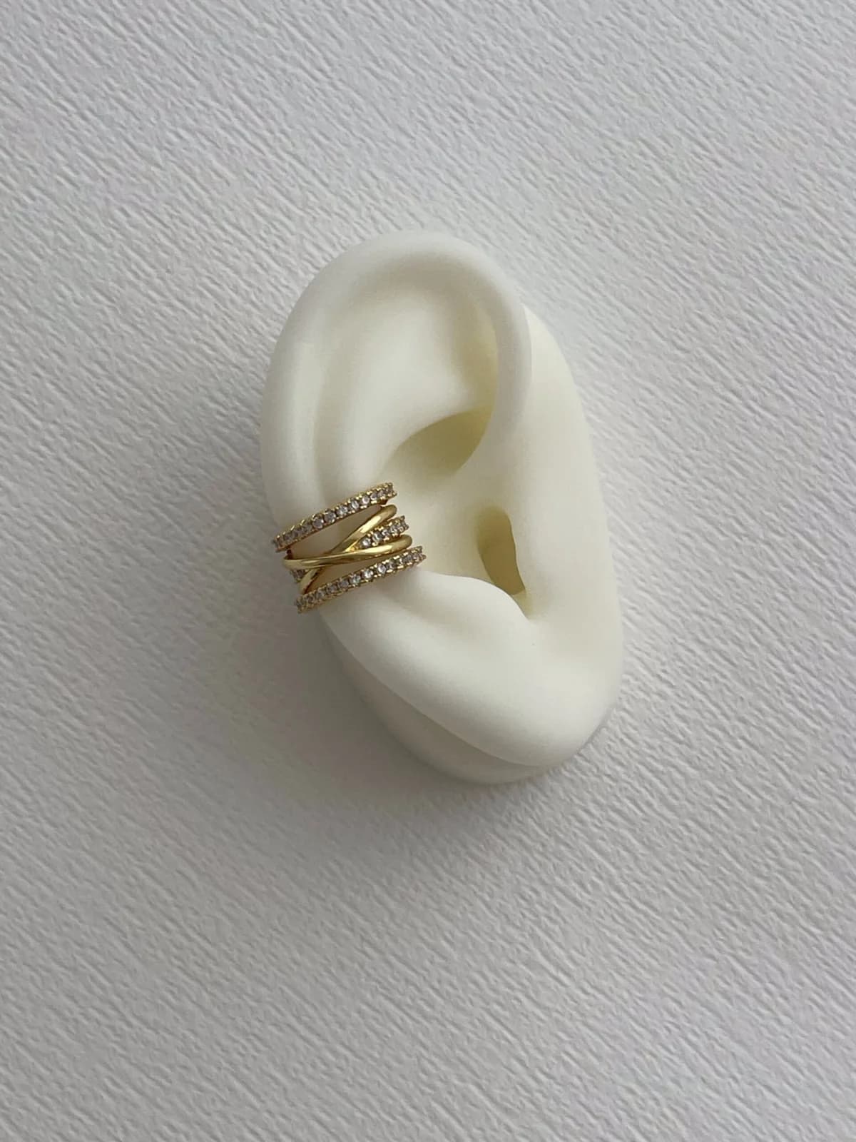 Özel Seri Zirkon Taşlı X Tasarım Gold Earcuff Küpe