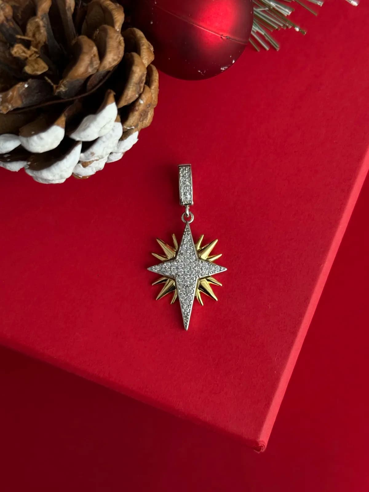 NS-Zirkon Taş Kuzey Yıldızı Gold &amp; Gümüş Charm Uç