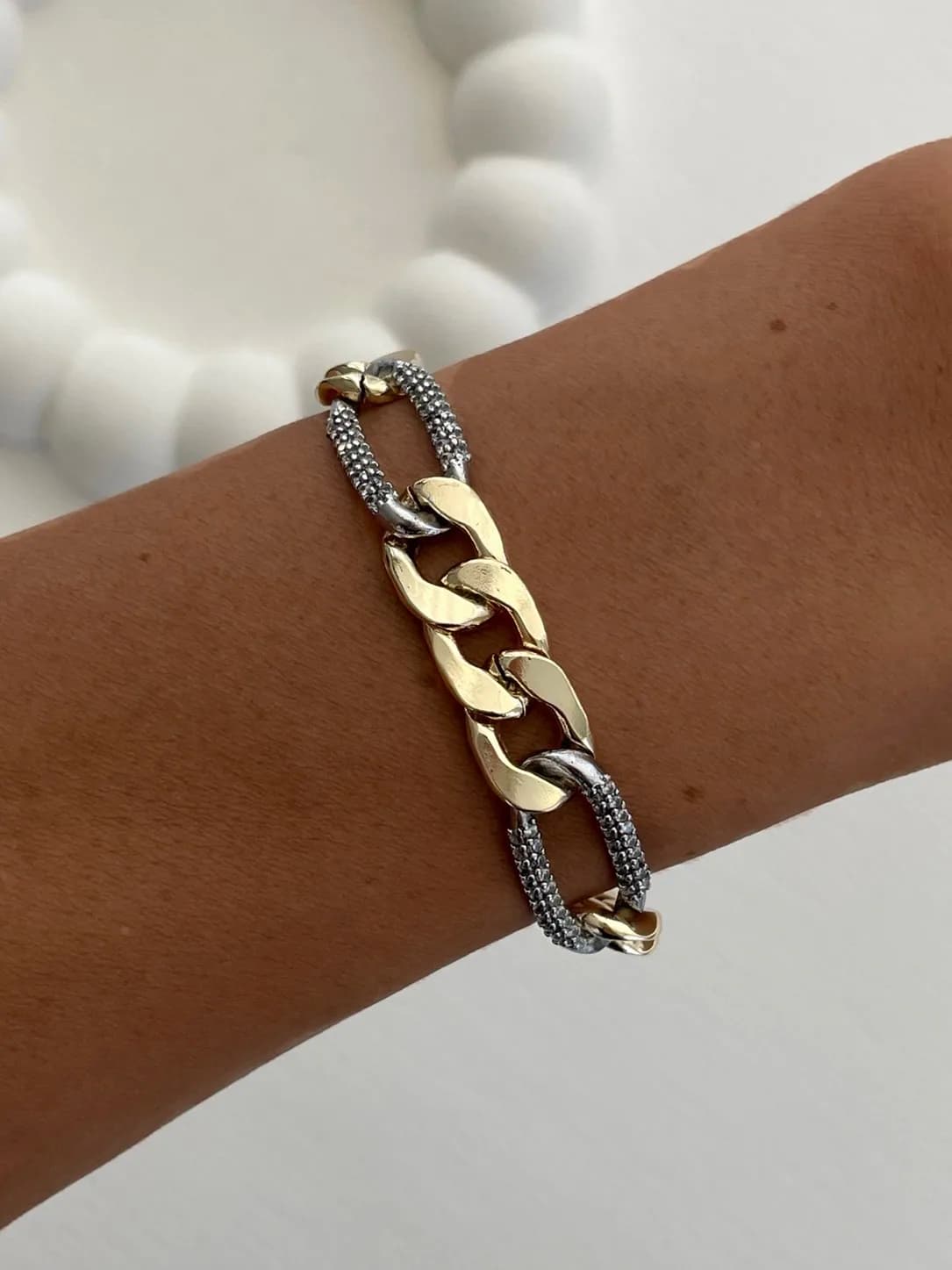 Özel Seri Zirkon Taşlı Gurmet Tasarım Gold &amp; Gümüş Bileklik