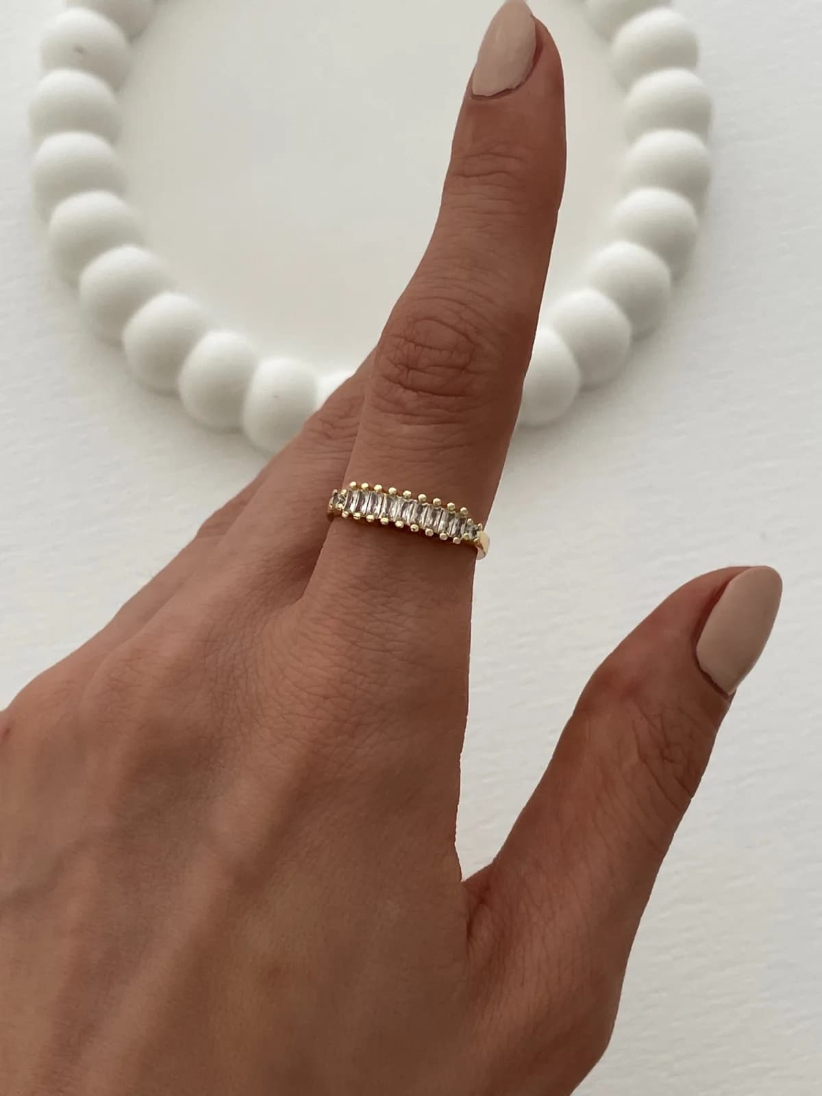 Özel Seri İnce Baget Taş Tasarım Ayarlanabilir Gold Yüzük