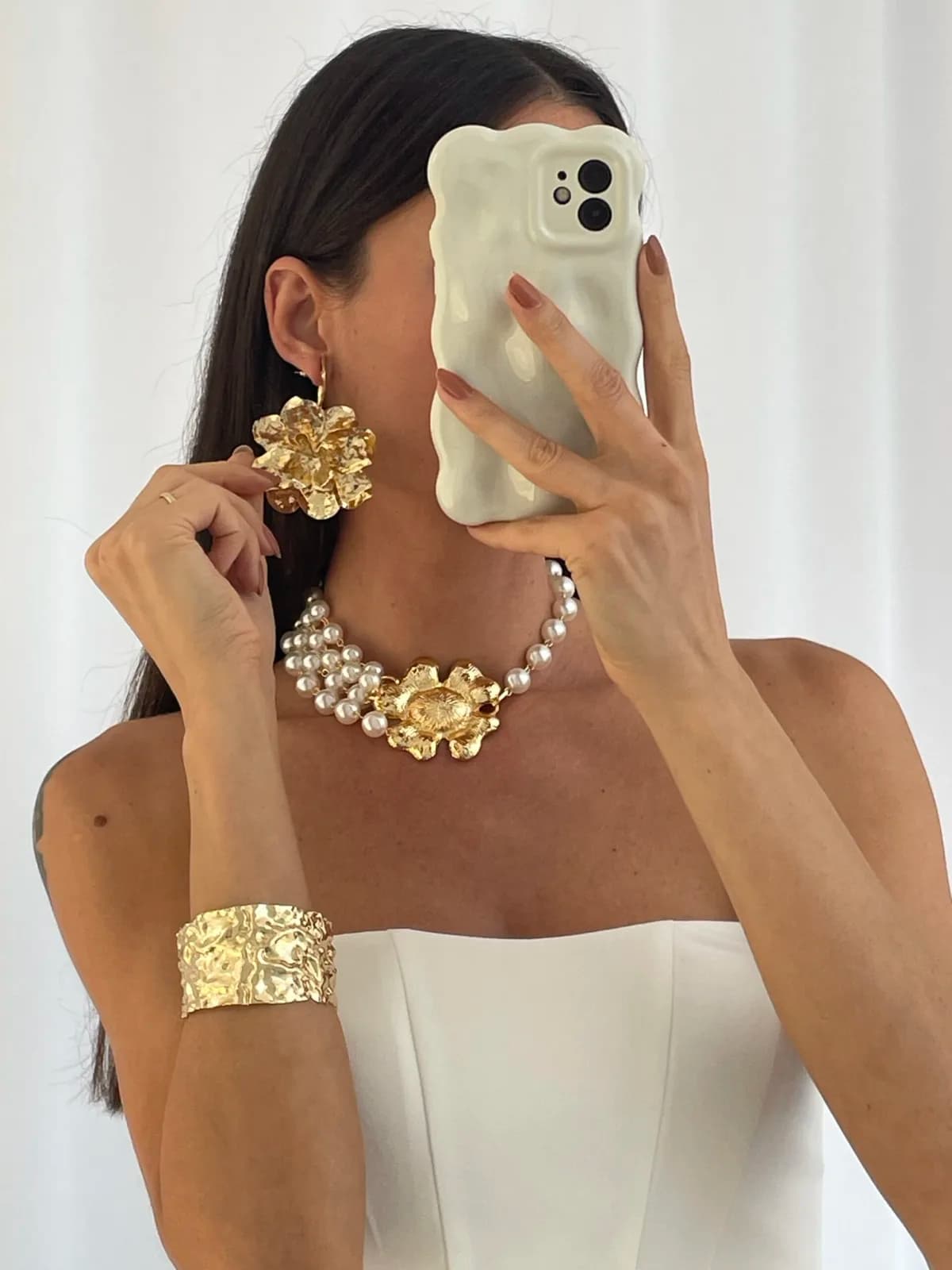 Özel Seri ZR Model Çiçek Tasarım Maksi Boy Gold Küpe