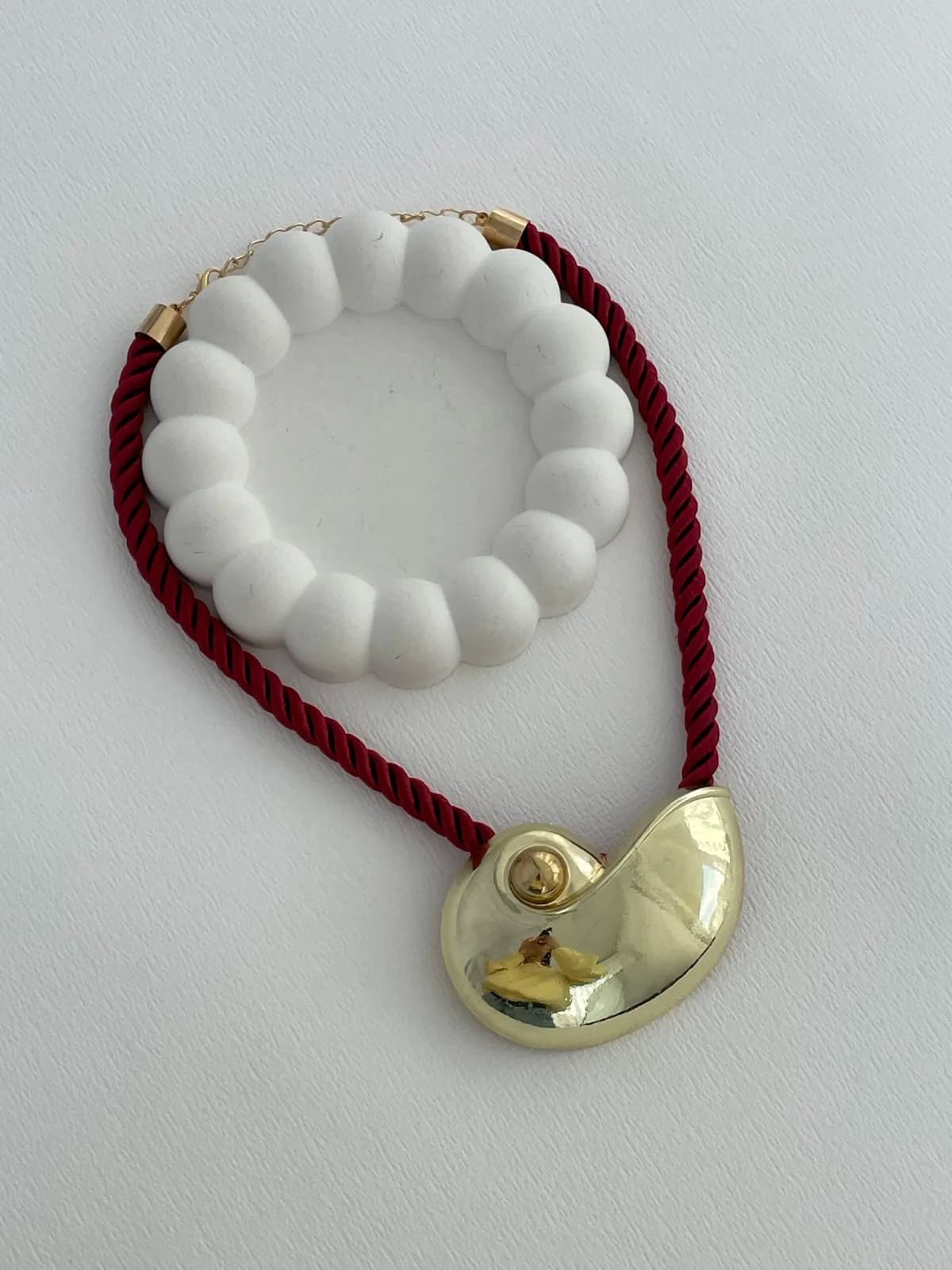 Özel Seri Gold Deniz Kabuğu Bordo Halat Kolye