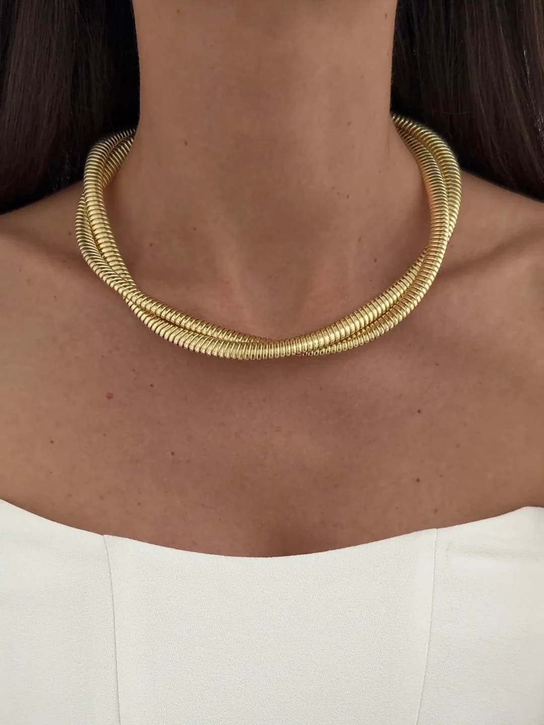 Özel Seri Sarmal Tel Tasarım Gold Choker Kolye