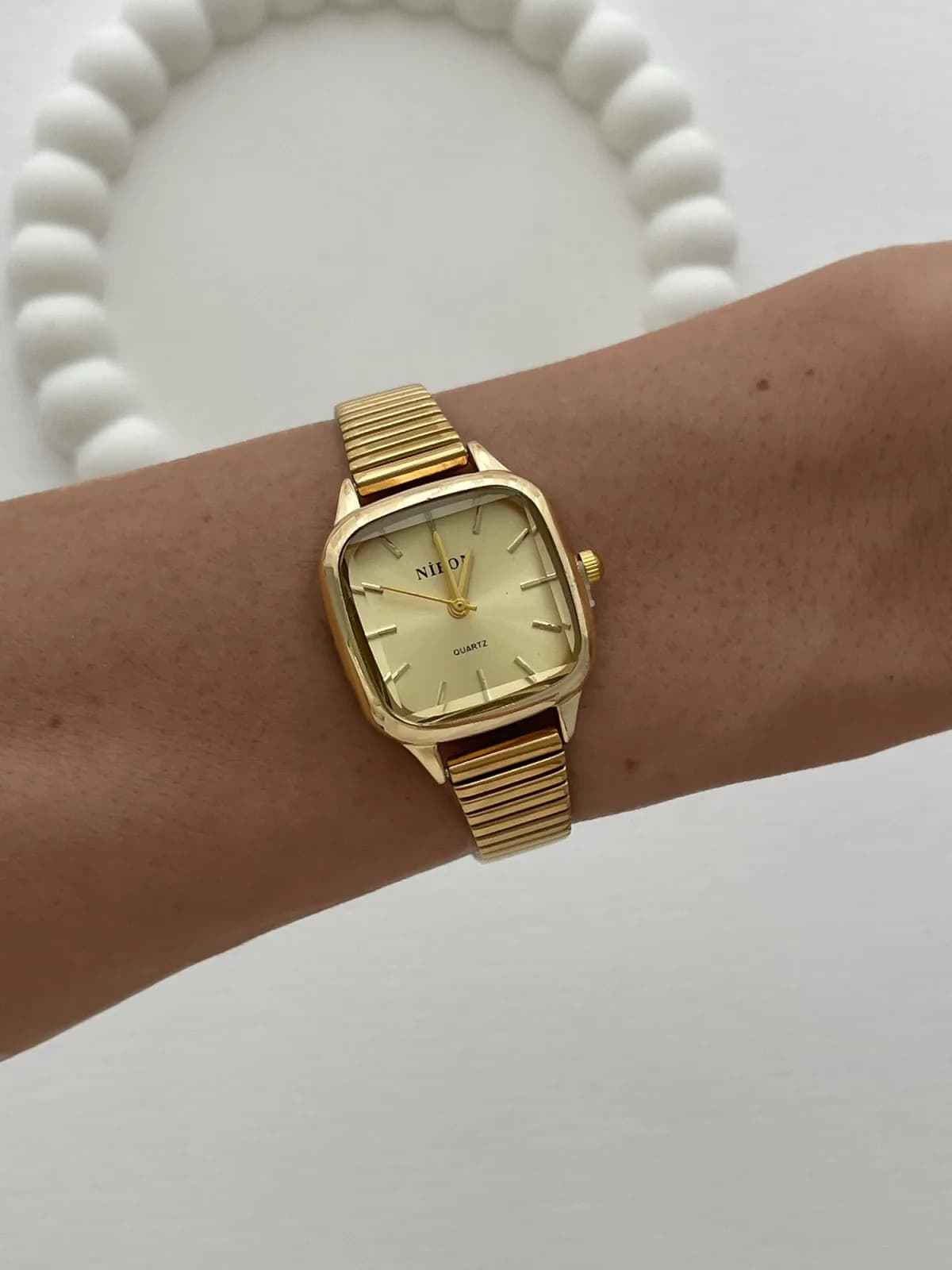 Kare Tasarım Kadranı Sarı Gold Vintage Saat