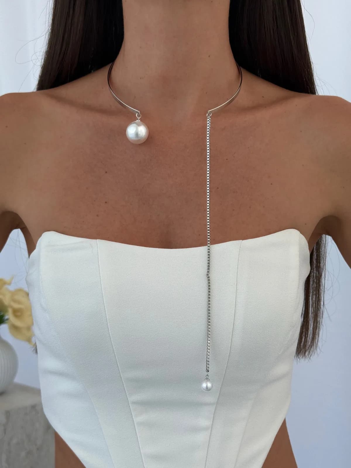 Özel Seri Sallantılı Uç Detay Gümüş Choker Kolye