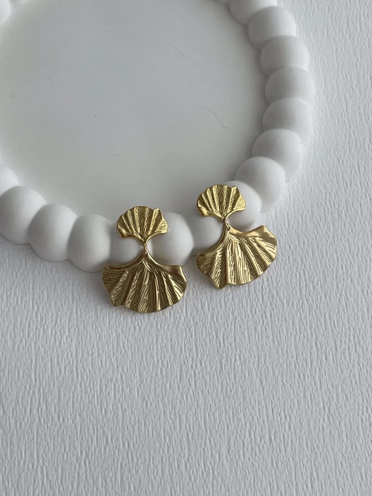 Çelik Yaprak Tasarım İkili Gold Küpe