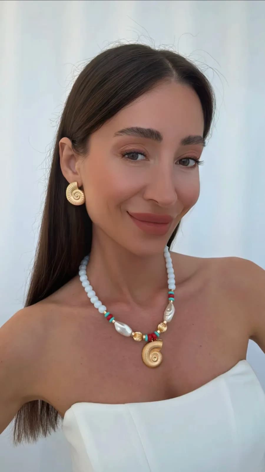 Özel Seri Deniz Kabuğu &amp; İnci Beyaz Gold Kolye