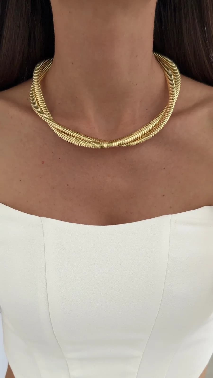 Özel Seri Sarmal Tel Tasarım Gold Choker Kolye